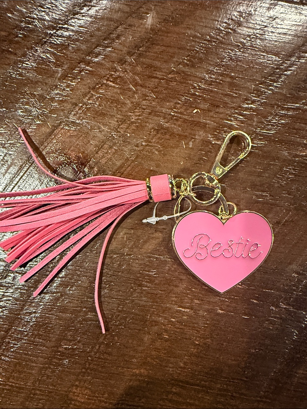 Pink 'Bestie' Heart Tassel Keychain-NWOT